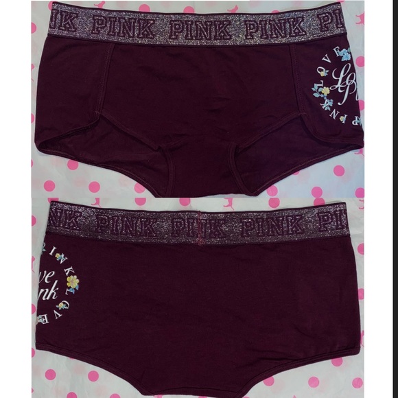 2 Pink Victoria ’s Secret cotton boyshort panties bundle VS sparkle PINK Panties - Picture 2 of 7